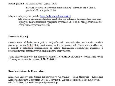 Działki z zabudową przeznaczoną do przetwórstwem i przechowywaniem produktów spożywczych - SEDEŃ DUŻY