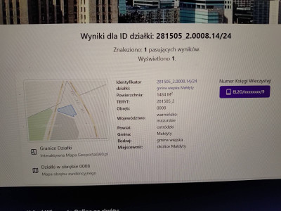 Sprzedam działkę 1494m2, Małdyty